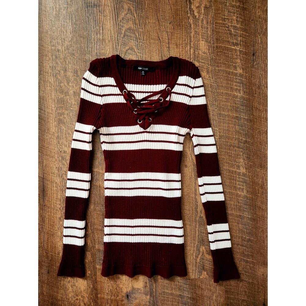 Womens M New Look Striped Ribbed Long Sleeve Shirt